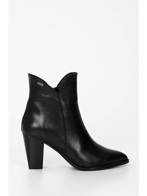 SİYAH Hakiki Deri Sivri Burun Topuklu Fermuarlı Kadın Günlük Bot 52426 - Görsel 5