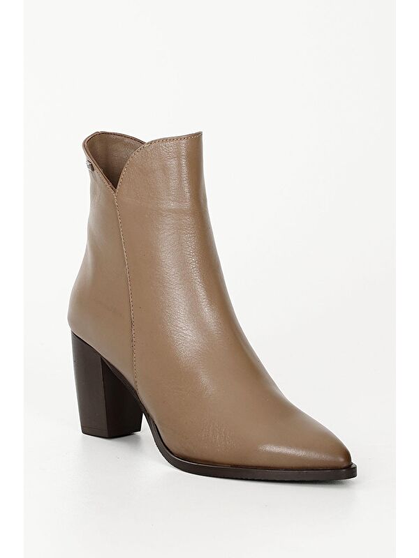 VİZON Hakiki Deri Sivri Burun Topuklu Fermuarlı Kadın Günlük Bot 52426 - Görsel 6