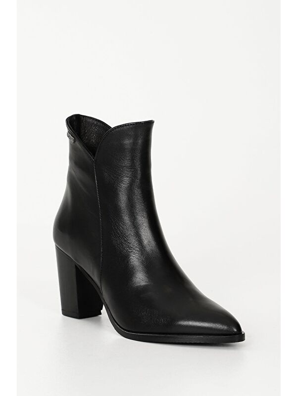 SİYAH Hakiki Deri Sivri Burun Topuklu Fermuarlı Kadın Günlük Bot 52426 - Görsel 6