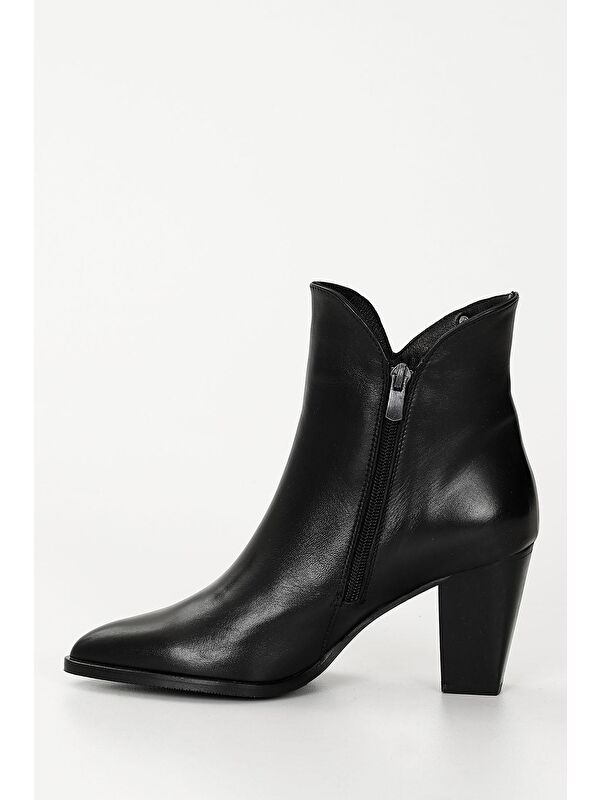 SİYAH Hakiki Deri Sivri Burun Topuklu Fermuarlı Kadın Günlük Bot 52426 - Görsel 7