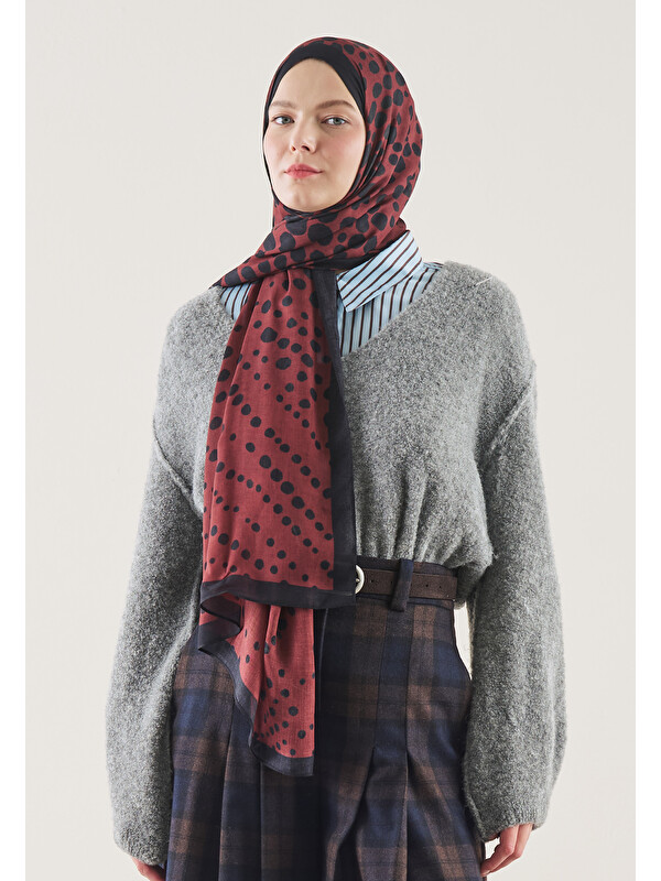 Fresh Scarfs Polka Dots Desen Rami Şal Bordo