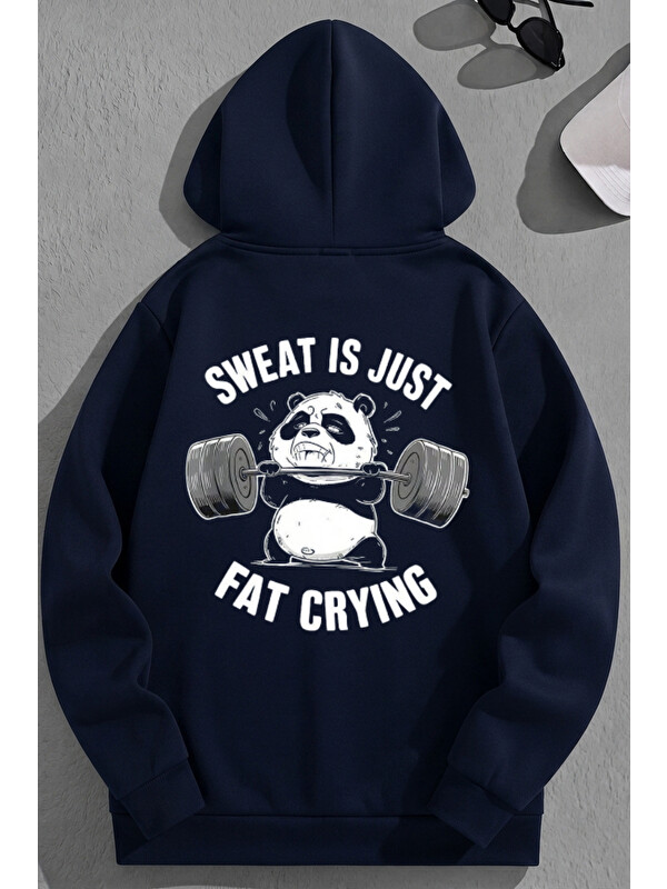 Trendseninle Unisex 3 İplik Pamuklu Lacivert FatCrying Baskı Bol Kalıp Sweatshirt Hoodie