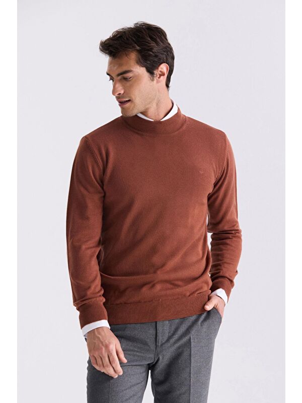 JAKAMEN Tarçın Slim Fit Yarım Balıkçı Triko Kazak