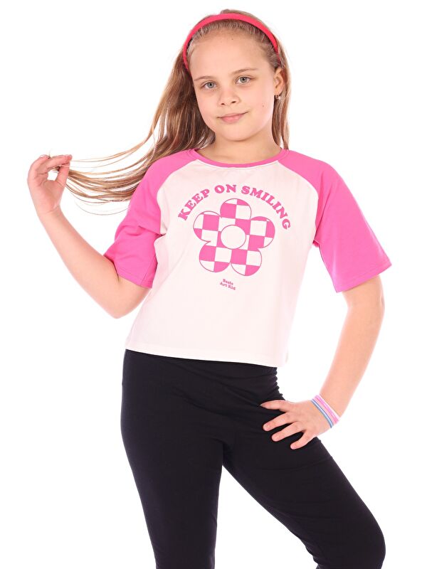 Toontoykids Kız Çocuk Keep On Smiling Yazılı Papatya Baskılı Tişört