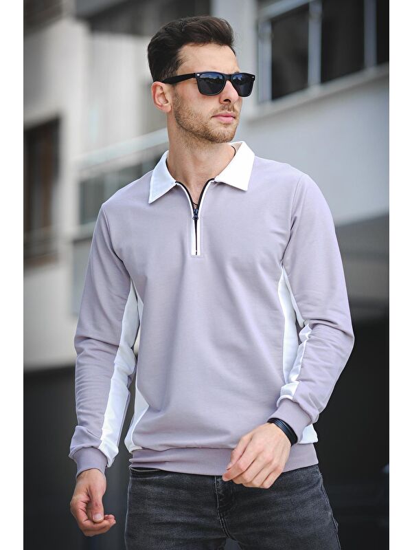 Oksit Shibu Parçalı Yarım Fermuarlı Yakalı Erkek Sweatshirt