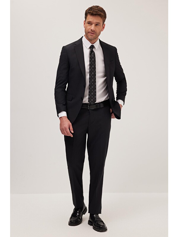 TUDORS Erkek Slim Fit Mono Yaka Elastanlı Esnek Kumaş Siyah Takım Elbise