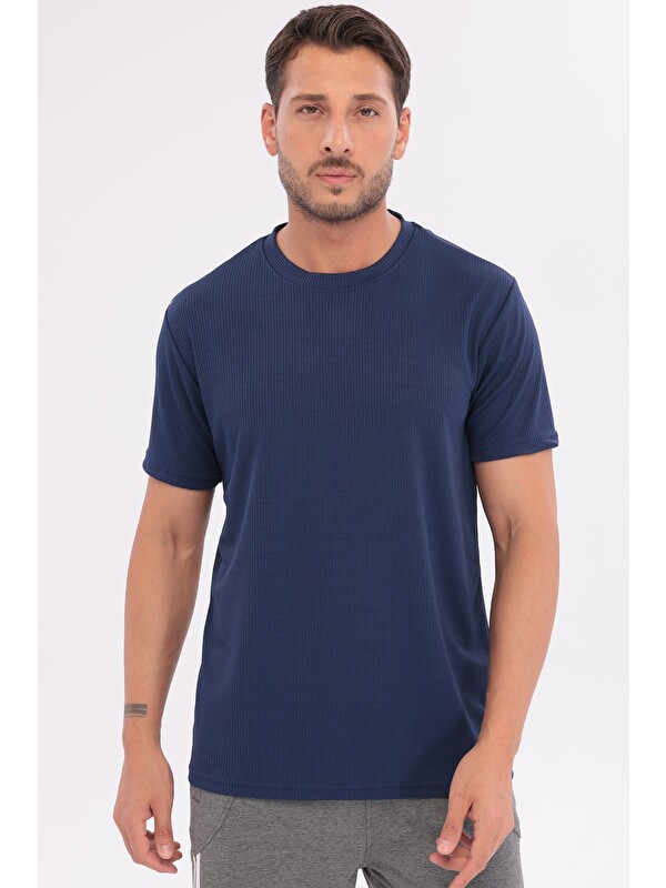 TRENDHILL Erkek Sporcu Bisiklet Yaka T-Shirt Lacivert-5017