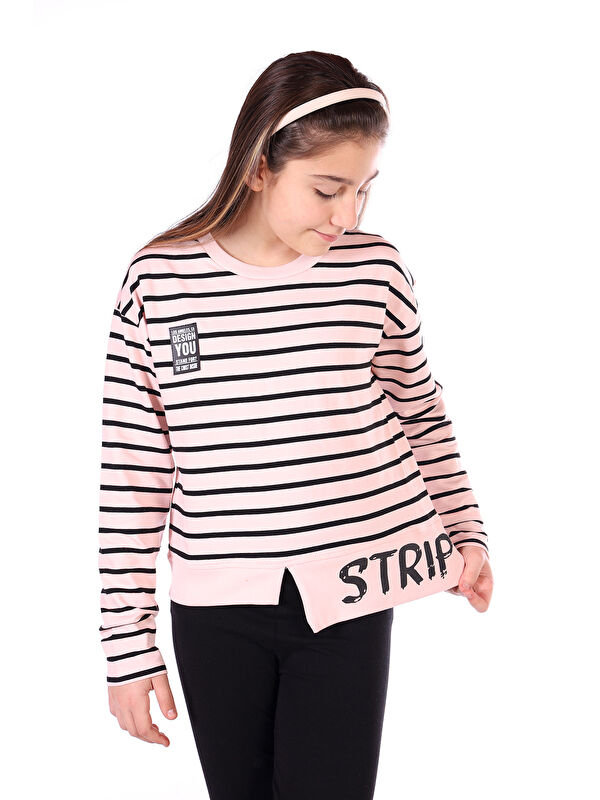 Toontoykids Kız Çocuk Çizgili Striped Baskılı Sweatshirt