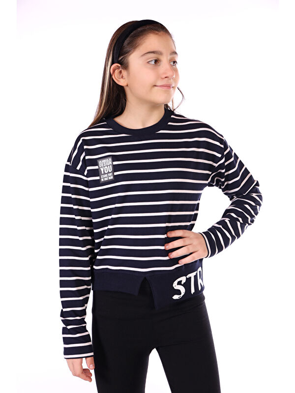Toontoykids Kız Çocuk Çizgili Striped Baskılı Sweatshirt