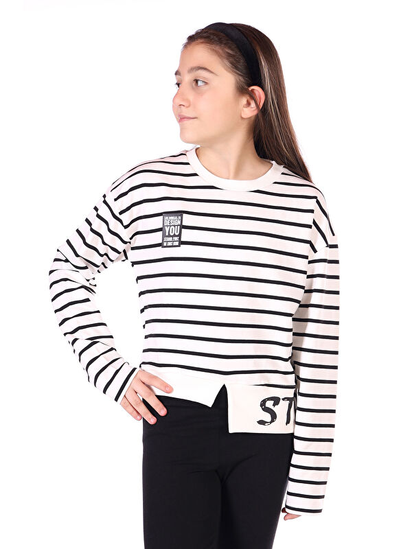 Toontoykids Kız Çocuk Çizgili Striped Baskılı Sweatshirt