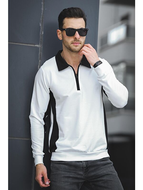 Oksit Shibu Parçalı Yarım Fermuarlı Yakalı Erkek Sweatshirt