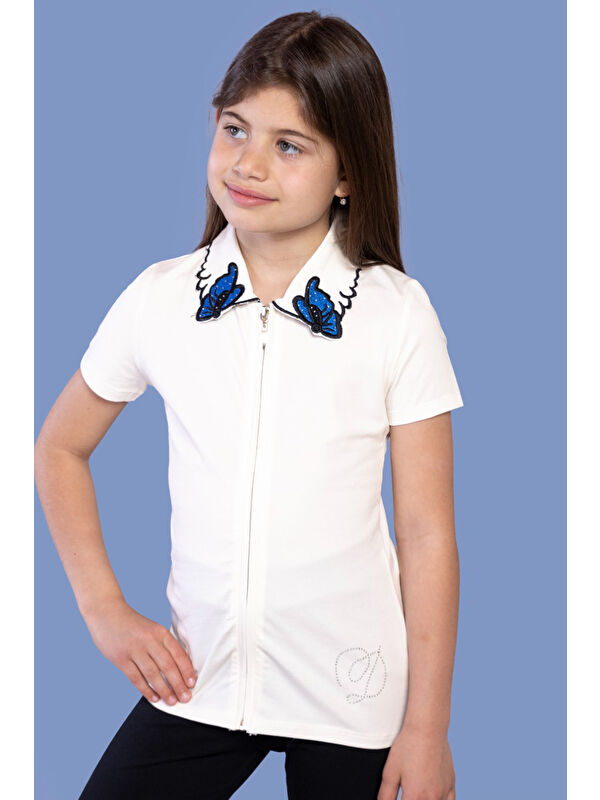 Toontoykids Kız Çocuk Yakası Kelebek Nakışlı Tişört