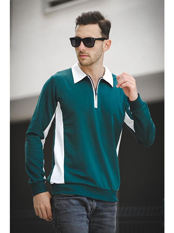 Oksit Shibu Parçalı Yarım Fermuarlı Yakalı Erkek Sweatshirt