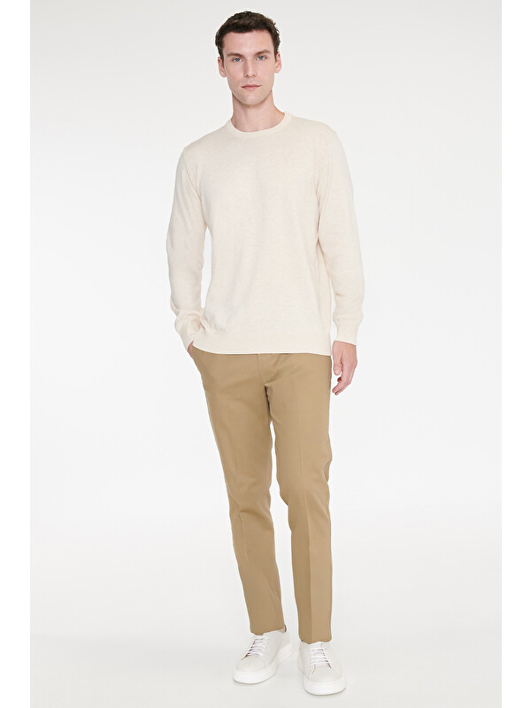 Altınyıldız Classics Erkek Bej Pamuklu Slim Fit Dar Kesim Yan Cepli Esnek Pantolon