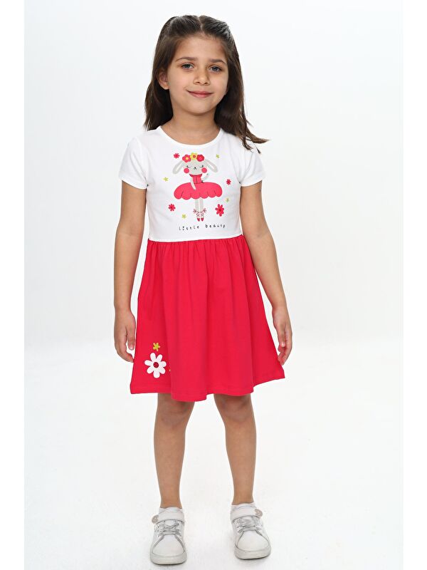 Toontoykids Kız Çocuk Tavşan Çiçek Baskılı Elbise