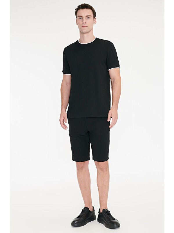 Altınyıldız Classics Erkek Siyah Slim Fit Dar Kesim Yan Cepli Gofre Desenli Esnek Şort