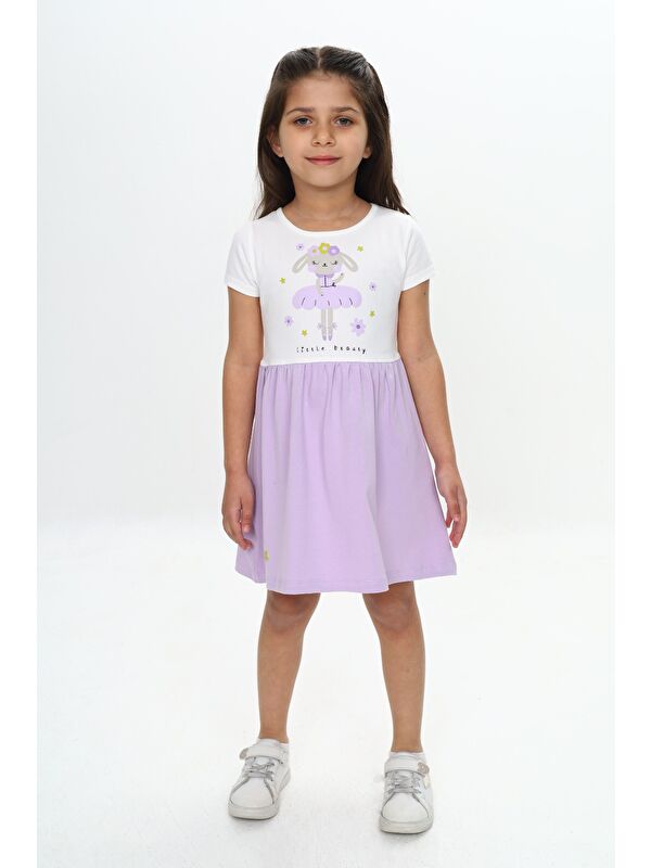 Toontoykids Kız Çocuk Tavşan Çiçek Baskılı Elbise