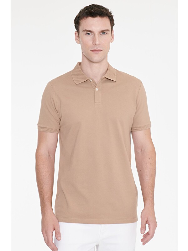 Altınyıldız Classics Erkek Vizon Slim Fit Dar Kesim %100 Pamuk Polo Yaka Kısa Kollu Tişört