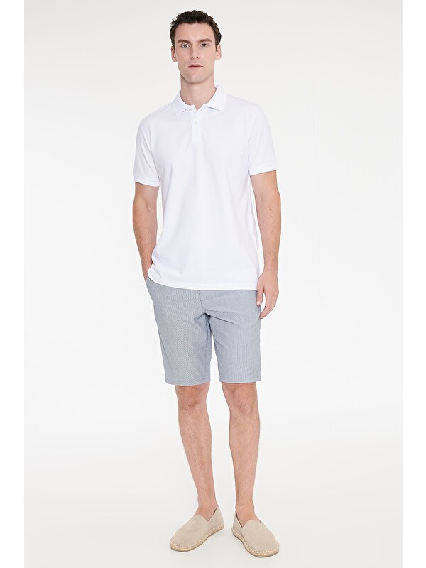 Altınyıldız Classics Erkek Lacivert Slim Fit Dar Kesim Yan Cepli Gofre Desenli Esnek Şort