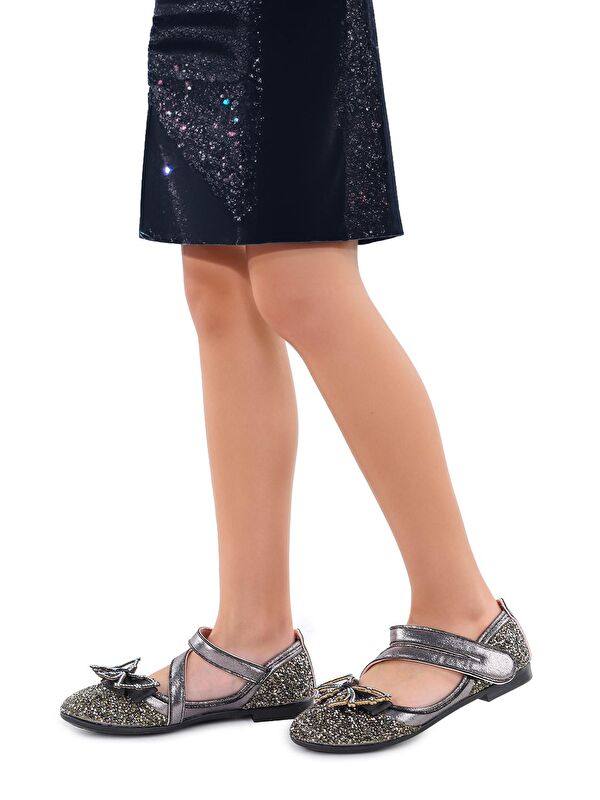 Maena Vakko Cırtlı Fiyonklu Kız Çocuk Babet Ayakkabı - Görsel 4