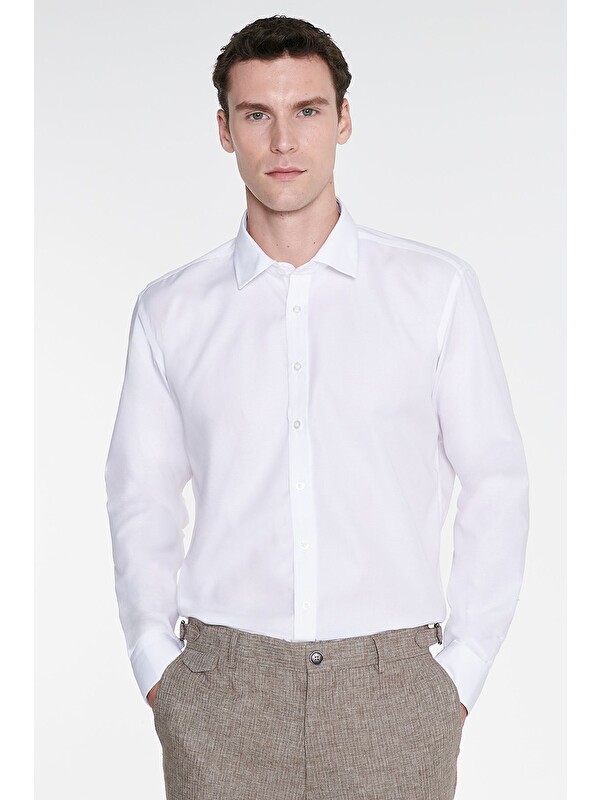 Altınyıldız Classics Erkek Beyaz Non-Iron Ütü Gerektirmeyen %100 Pamuk Slim Fit Dar Kesim Klasik Yaka Gömlek