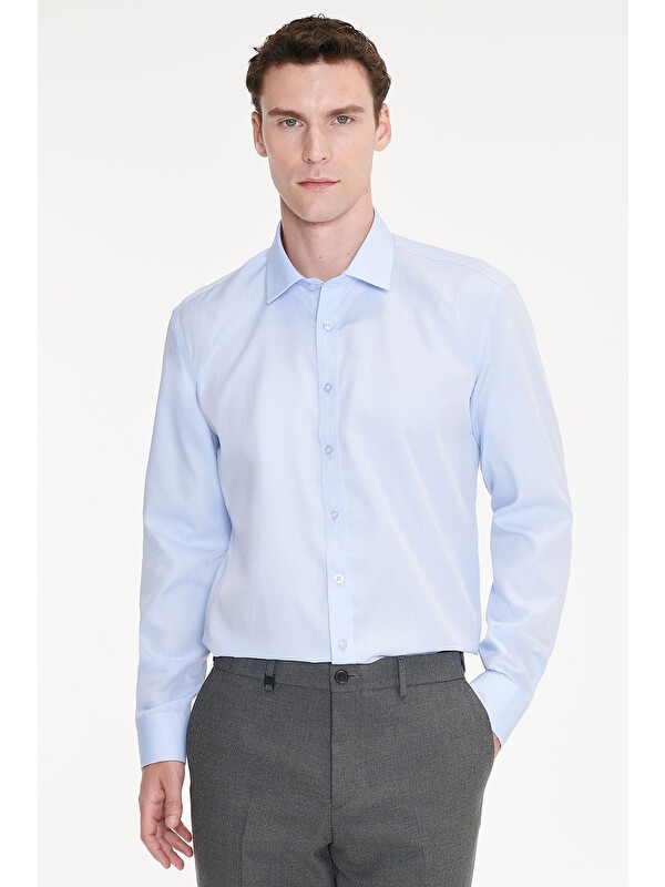 Altınyıldız Classics Erkek Açık Mavi Non-Iron Ütü Gerektirmeyen %100 Pamuk Slim Fit Dar Kesim Klasik Yaka Gömlek