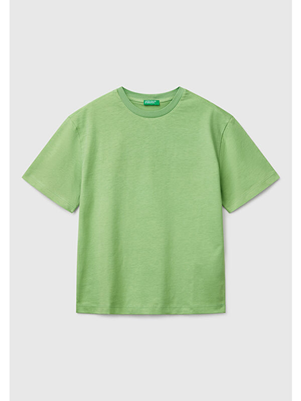United Colors Of Benetton Erkek Çocuk Fıstık Yeşili Slogan Baskılı Tişört