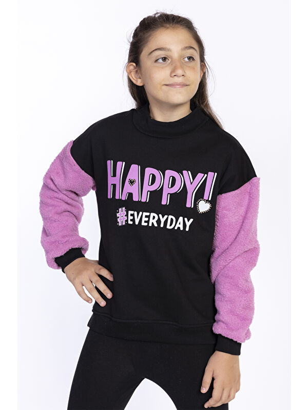 Toontoykids Kız Çocuk Pelüş Detaylı Baskılı Sweatshirt