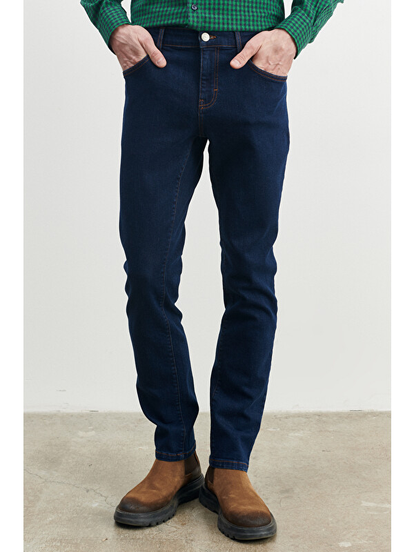 Altınyıldız Classics Erkek Koyu Lacivert Slim Fit Dar Kesim Magic Denim Esnek Jean Pantolon