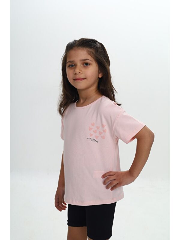 Toontoykids Kız Çocuk Göğsü Çok Kalp Baskılı Tişört