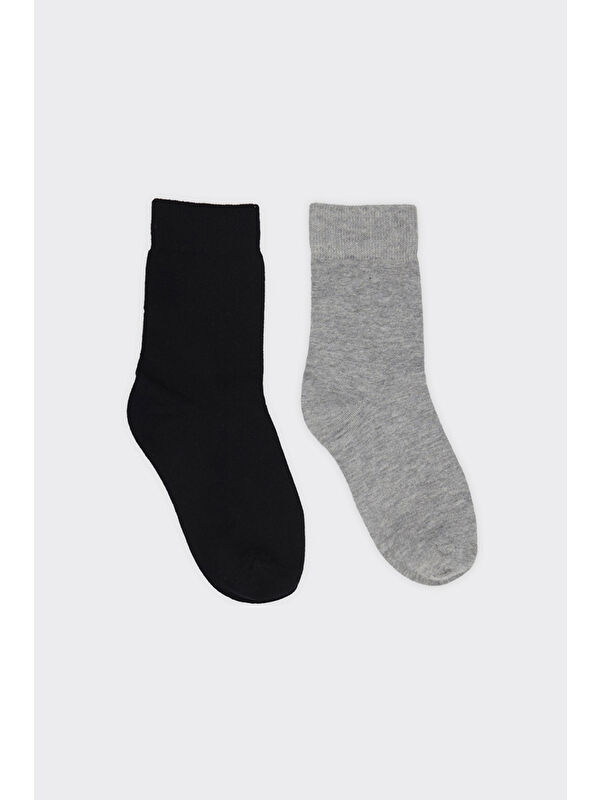 Panço Unisex Çocuk 2'li Basic Gri-Siyah Soket Çorap