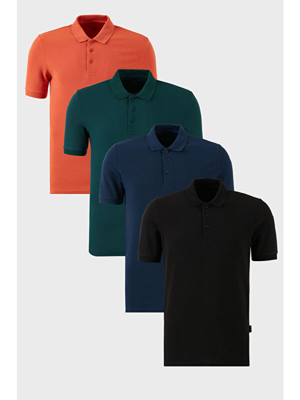 Buratti Pamuklu Regular Fit Düğmeli Polo Yaka 4'lü Paket %100 Pamuk Tişört 5902127S4