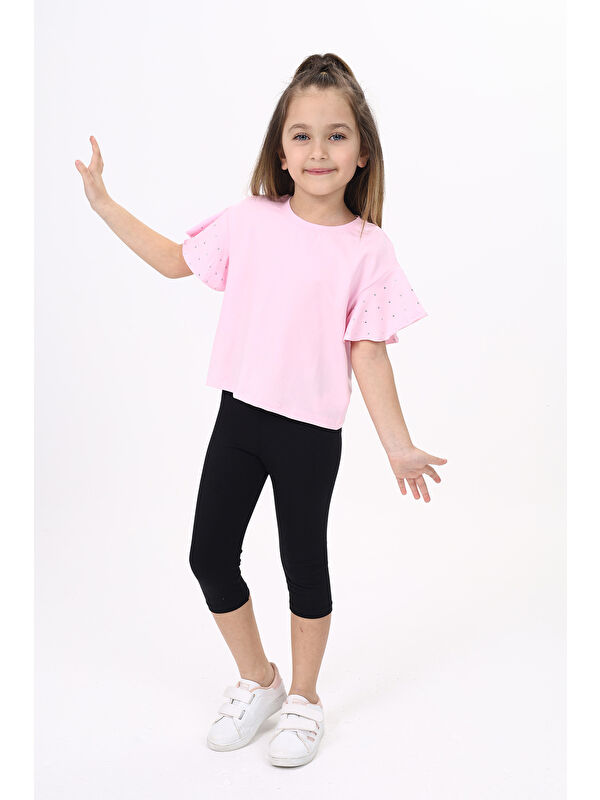 Toontoykids Kız Çocuk Baskılı Bisiklet Yaka Kolu Volanlı Tişört
