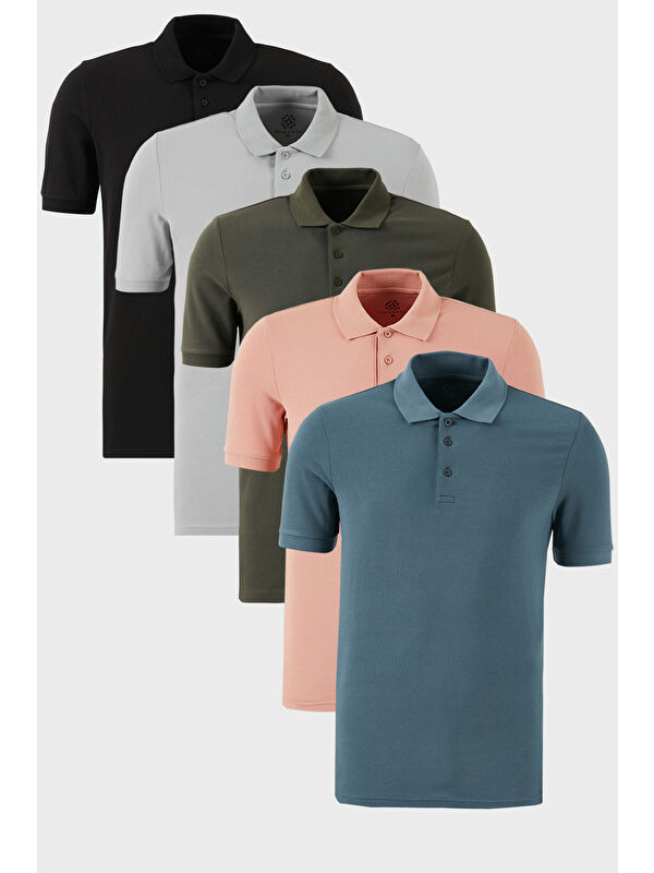 Buratti Pamuklu Regular Fit Düğmeli Polo Yaka 5'li Paket %100 Pamuk Tişört 5902127S5