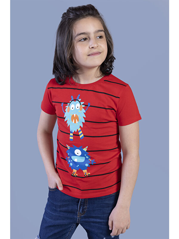 Toontoykids Erkek Çocuk Çizgili Canavar Baskılı Tişört