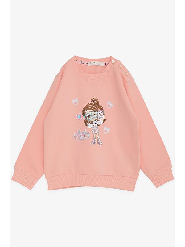 Breeze Kız Bebek Sweatshirt Havalı Kız Baskılı Somon (1.5-5 Yaş)