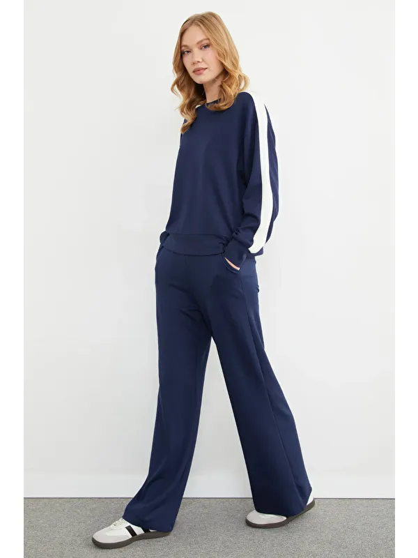 Fullamoda Kolu Şeritli Bisiklet Yaka Modal Sweatshirt