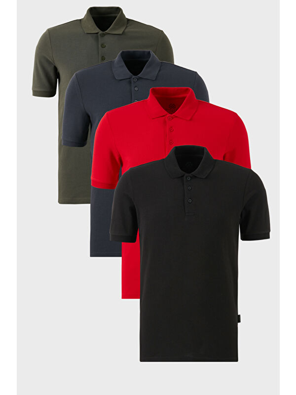 Buratti Pamuklu Regular Fit Düğmeli Polo Yaka 4'lü Paket %100 Pamuk Tişört 5902127S4