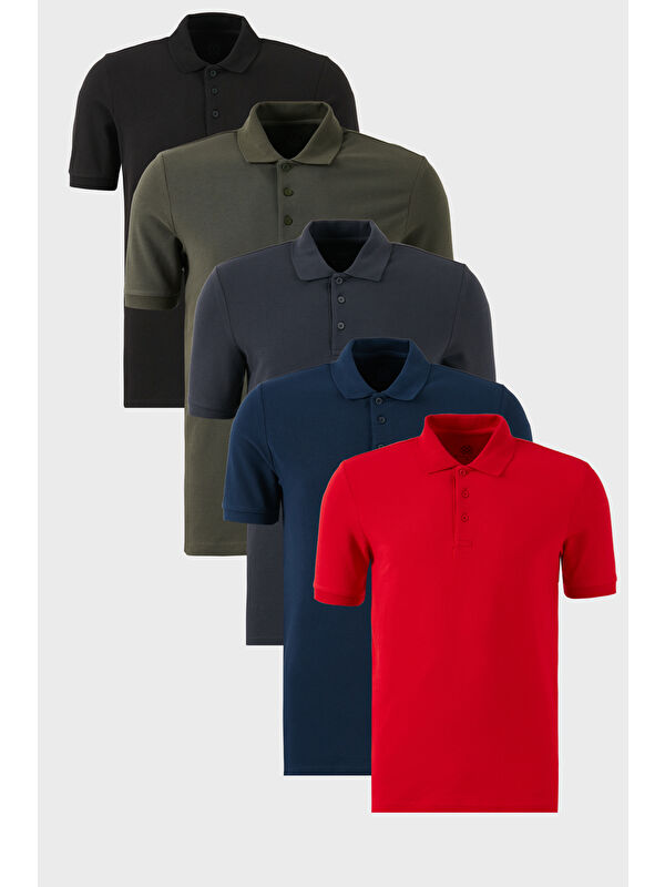 Buratti Pamuklu Regular Fit Düğmeli Polo Yaka 5'li Paket %100 Pamuk Tişört 5902127S5