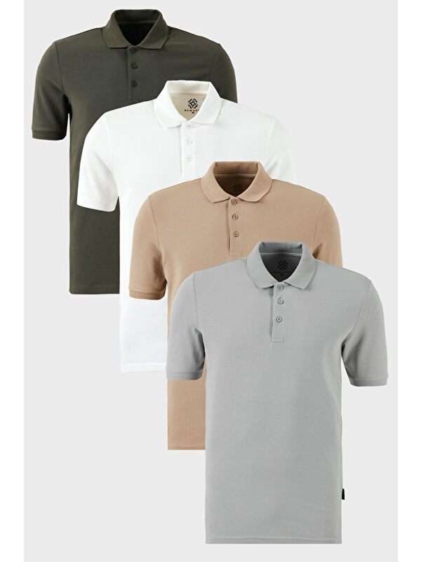 Buratti Pamuklu Regular Fit Düğmeli Polo Yaka 4'lü Paket Tişört 5902127S4