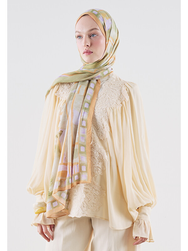 Fresh Scarfs Abstract Blocks Desen Rami Viskon Şal Turuncu