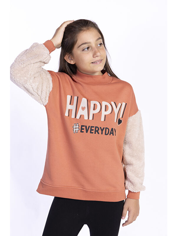 Toontoykids Kız Çocuk Pelüş Detaylı Baskılı Sweatshirt