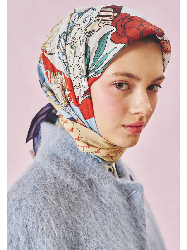 Fresh Scarfs Once Upon A Love Desen Floş Viskon Eşarp Midnight Blue
