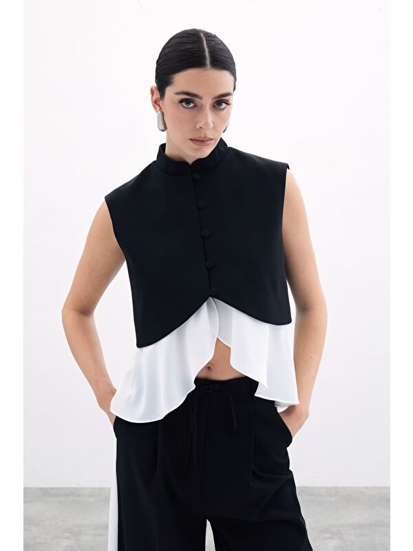 SATEEN Kontrast Kısa Ceket - Siyah