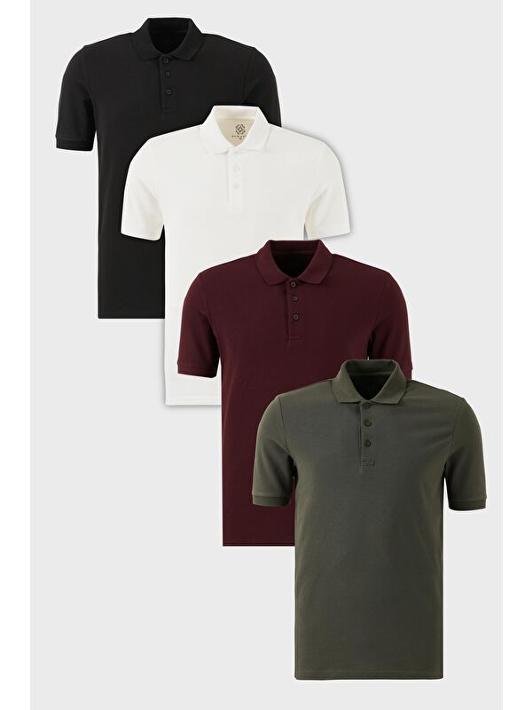 Buratti Pamuklu Regular Fit Düğmeli Polo Yaka 4'lü Paket %100 Pamuk Tişört 5902127S4