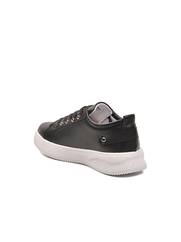 Siyah Beyaz Bağcıklı Hafif Deri Kadın Spor Ayakkabı 201 G - Görsel 5