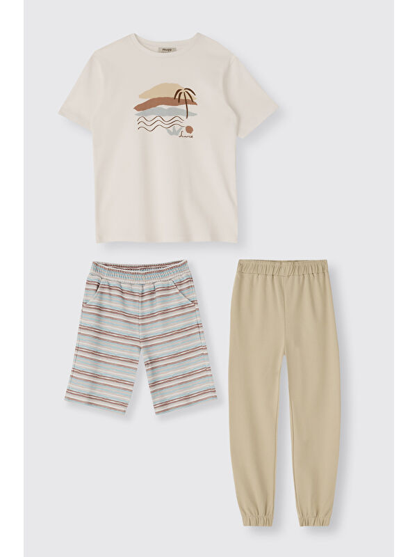 Panço Erkek Çocuk Bej 3'lü Pijama Takımı