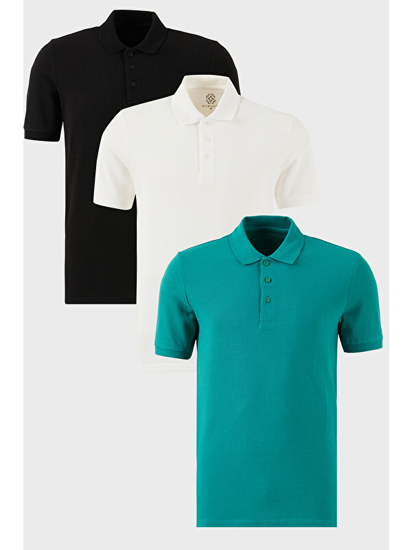 Buratti Pamuklu Regular Fit Düğmeli Polo Yaka 3'lü Paket %100 Pamuk Tişört 5902127S3