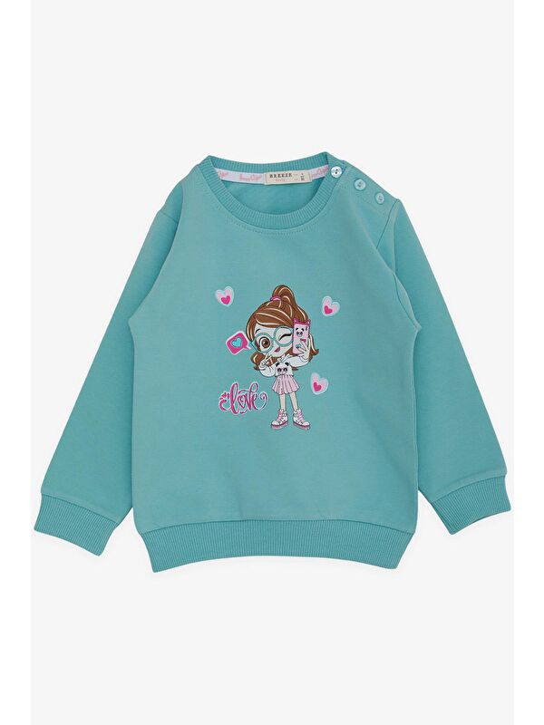 Breeze Kız Bebek Sweatshirt Havalı Kız Baskılı Su Yeşili (1.5-5 Yaş)