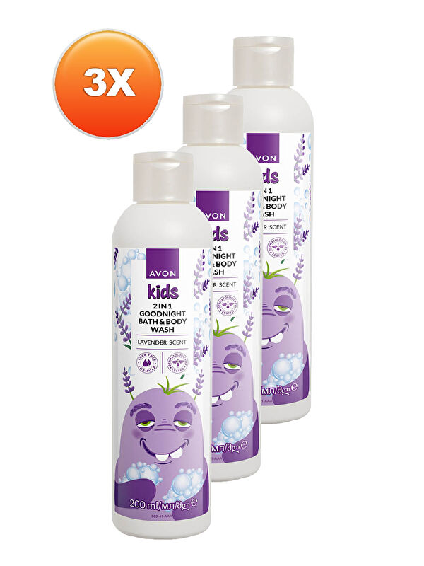 AVON Kids 2 si 1 Arada Çocuklar İçin Lavanta Kokulu Banyo ve Vücut Yıkama 200 Ml. Üçlü Set
